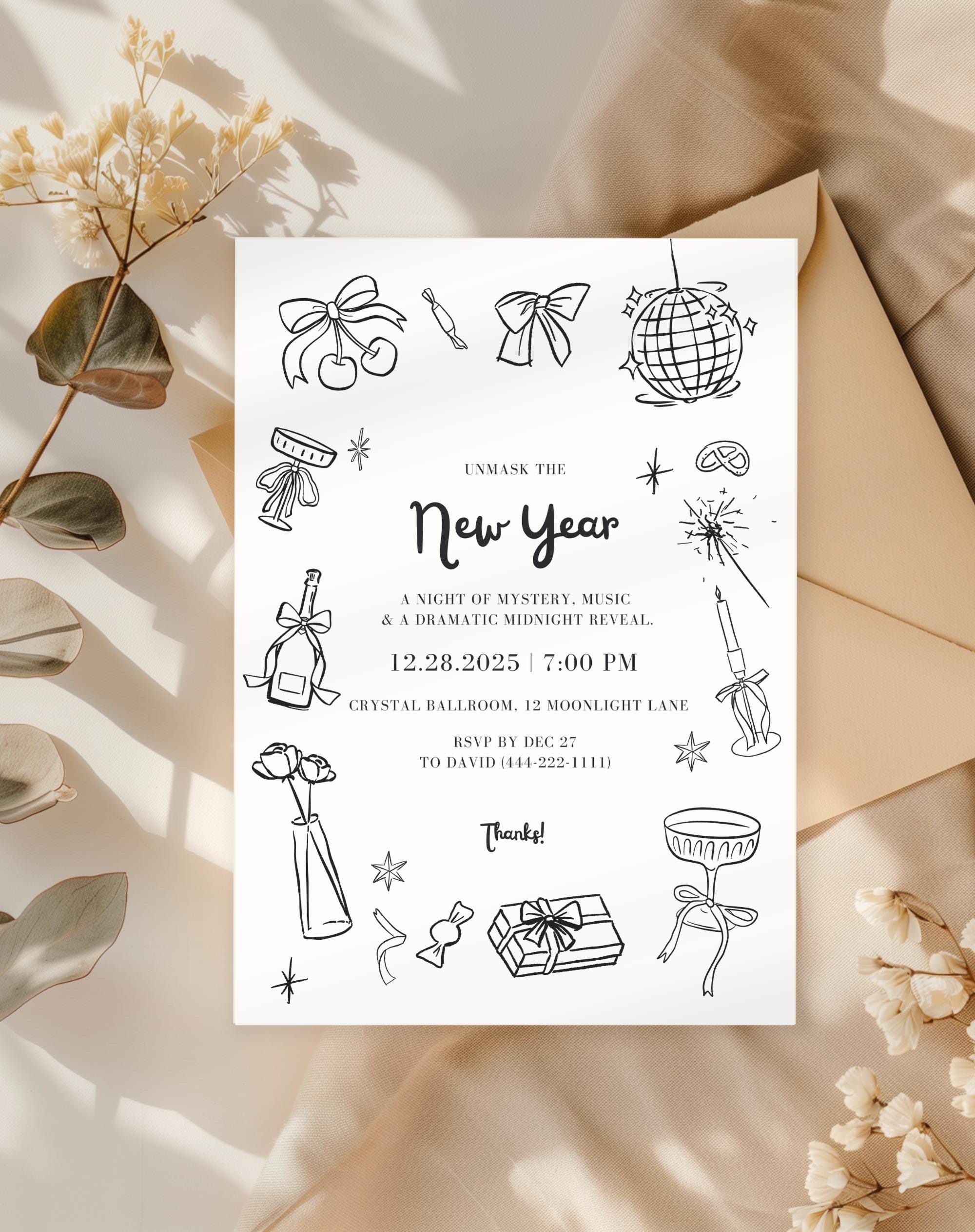 Black & White New Year’s Eve Invitation
