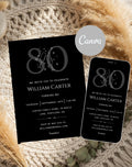 80th Black Silver Elegant Birthday Invitation