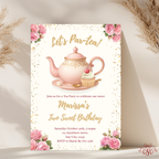 2nd Pink Floral Tea Party Birthday Invitation - main design preview