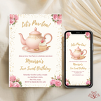 2nd Pink Floral Tea Party Birthday Invitation - editable Canva template gallery image