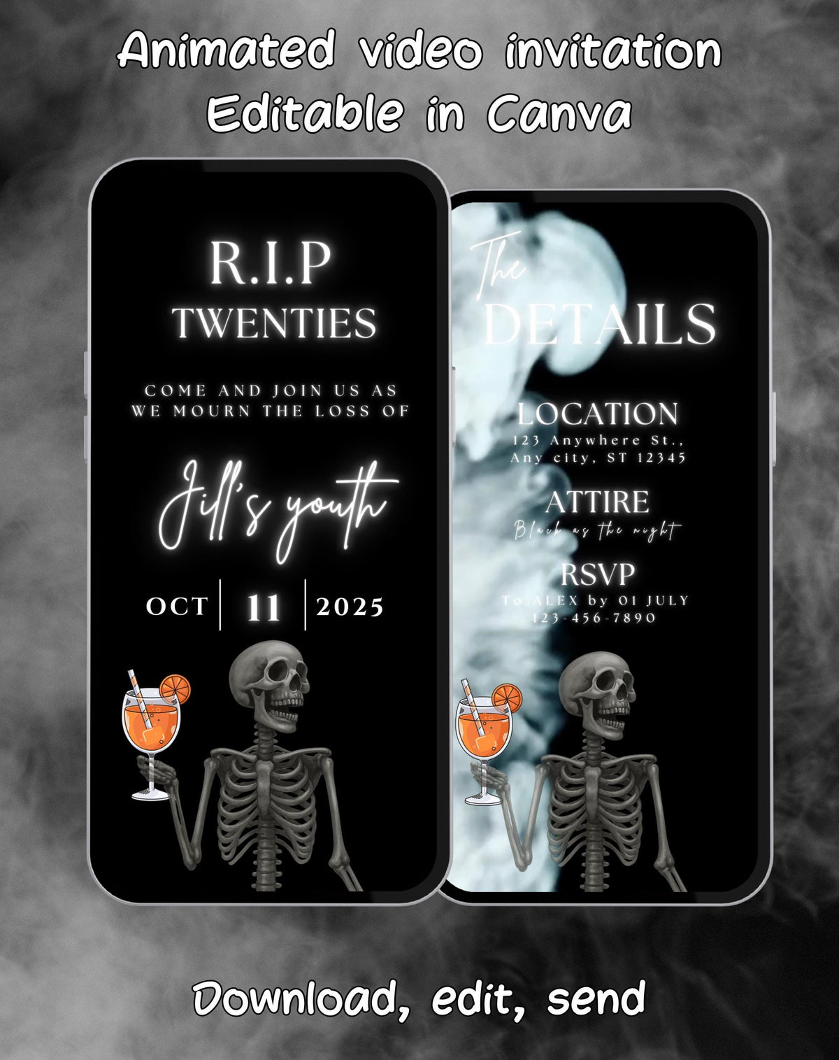 30th Skeleton RIP Twenties Birthday Invitation E-vite - main design preview