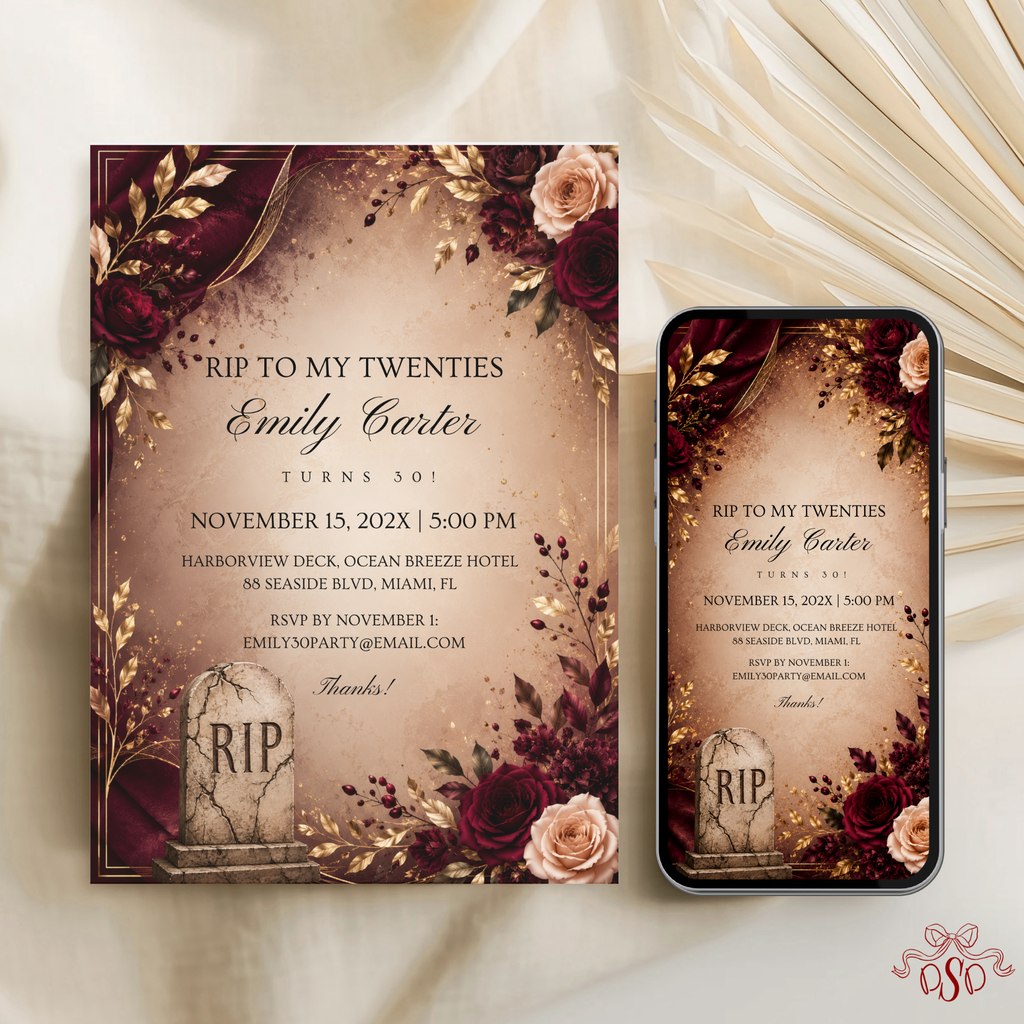 Elegant Floral RIP Twenties Birthday Invitation