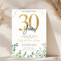 30th Anniversary Invitation Gold Eucalyptus Green