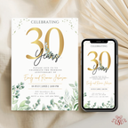 30th Anniversary Invitation Gold Eucalyptus Green
