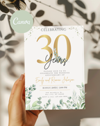 30th Anniversary Invitation Gold Eucalyptus Green