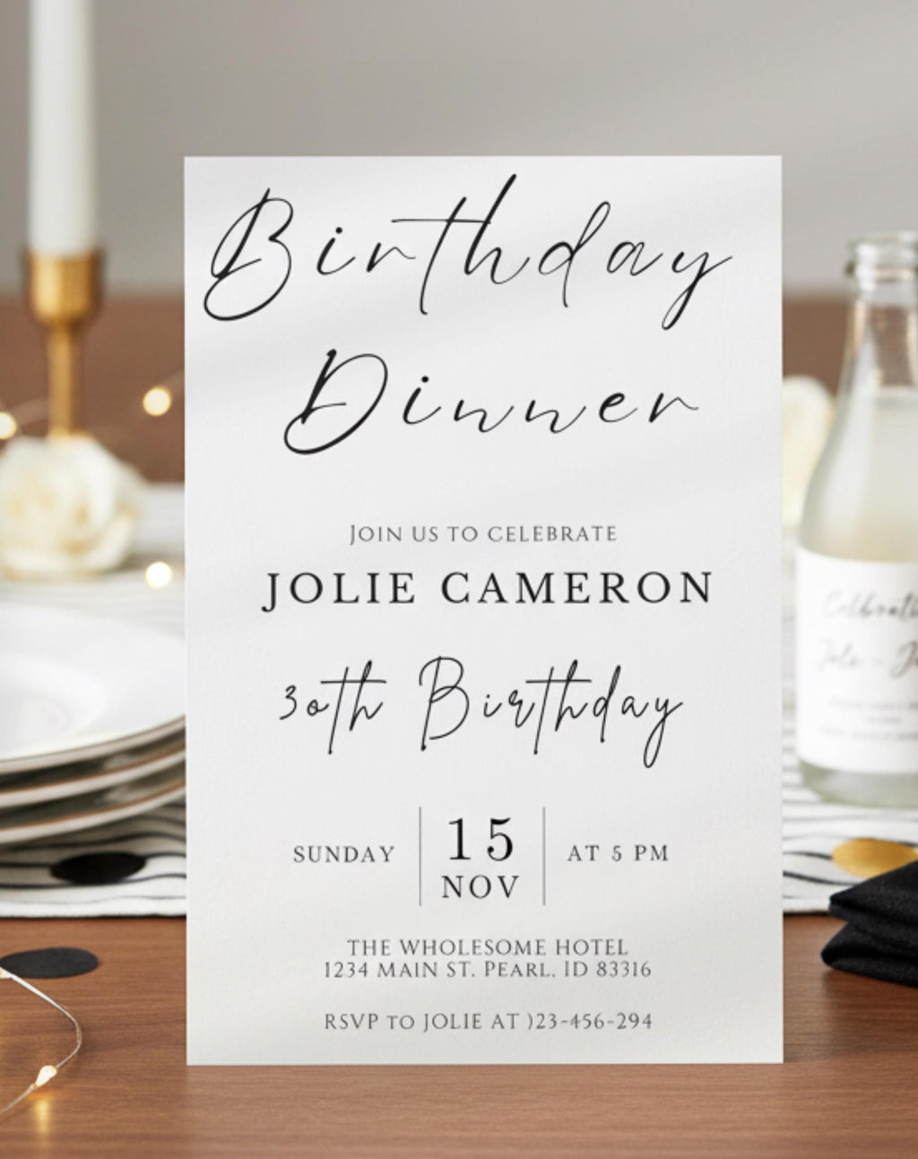 Minimalist Black and White Birthday Dinner Invitation