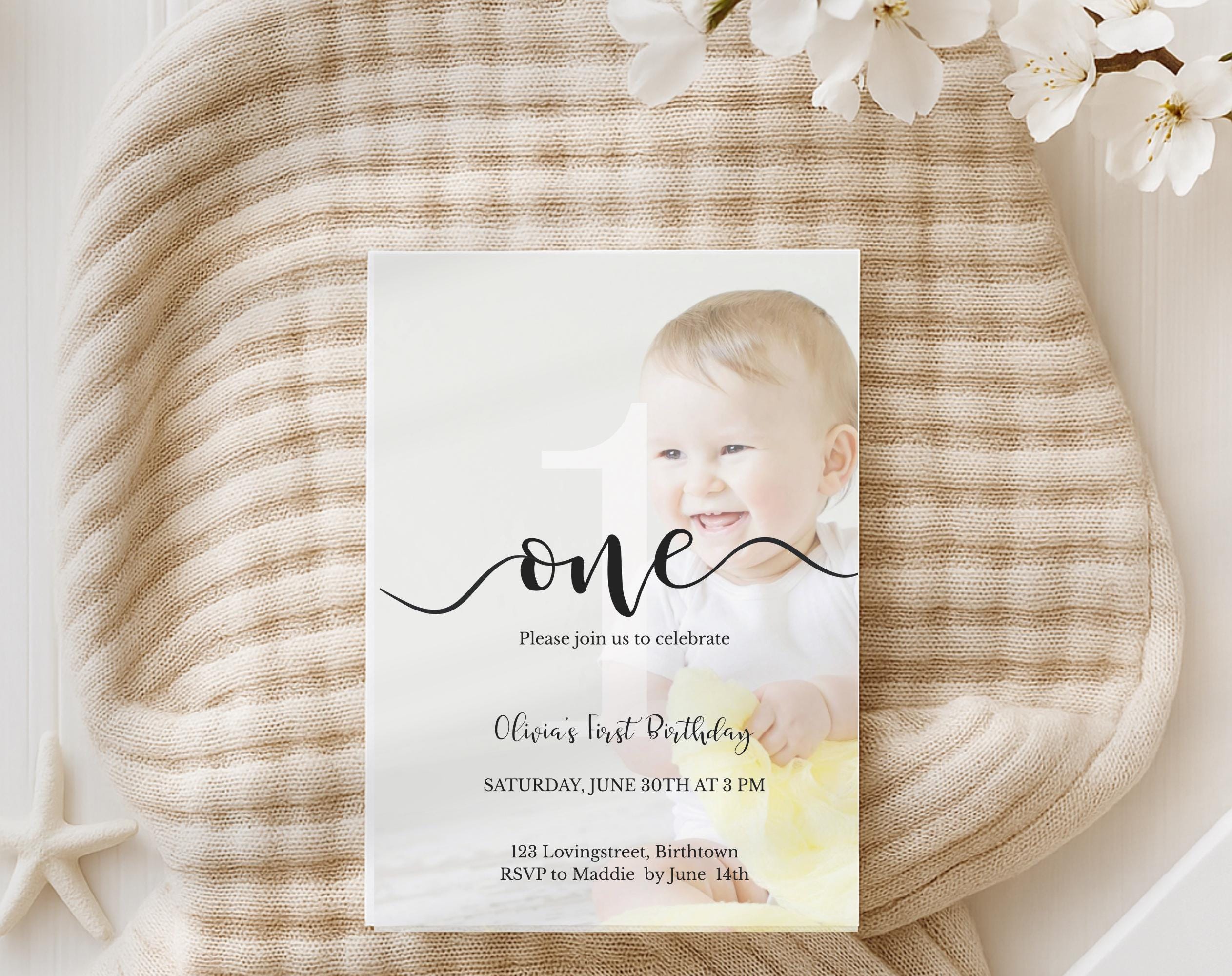 Minimal Photo First Birthday Invitation