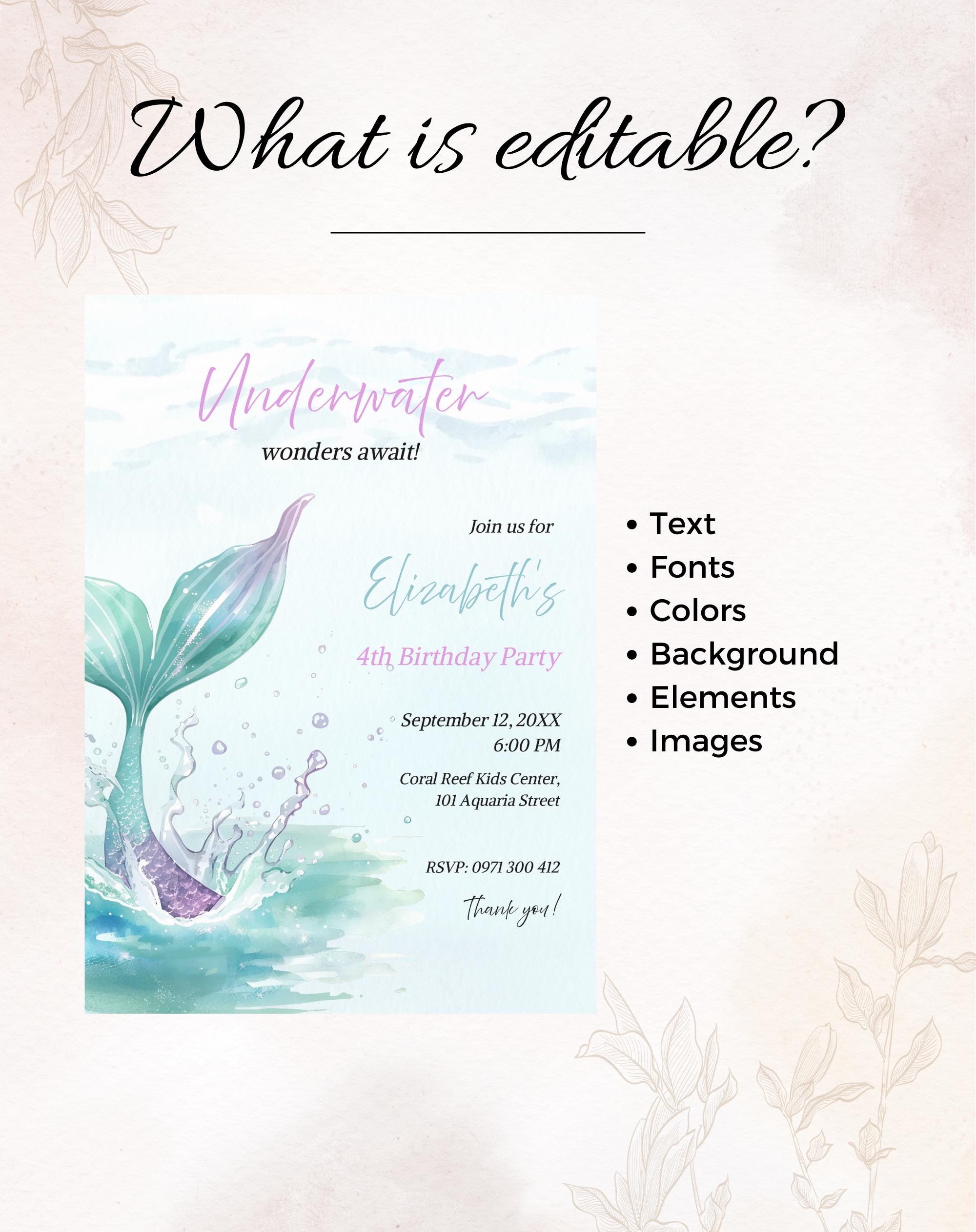 Watercolor Mermaid Underwater Birthday Invitation