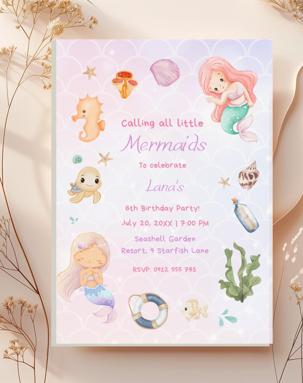 Mermaid Under the Sea Kids Invitation