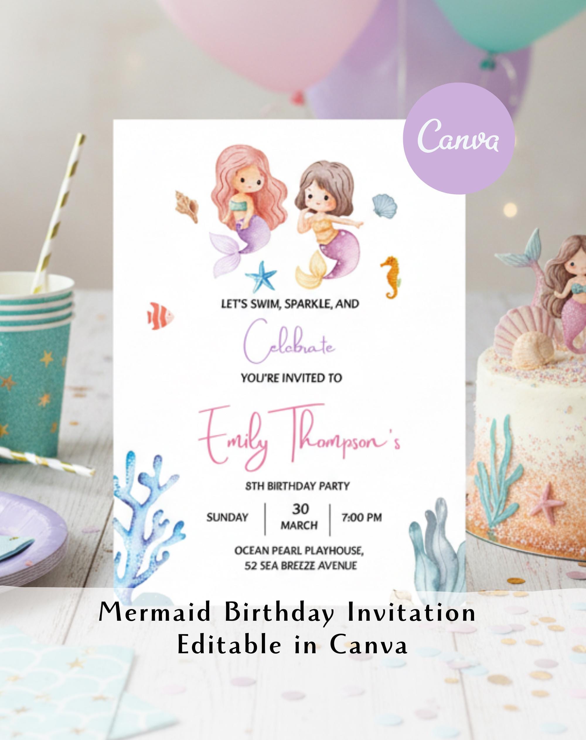 Mermaid Under the Sea Birthday Invitation