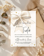 Gold Bow Satin Ribbon Birthday Invitation