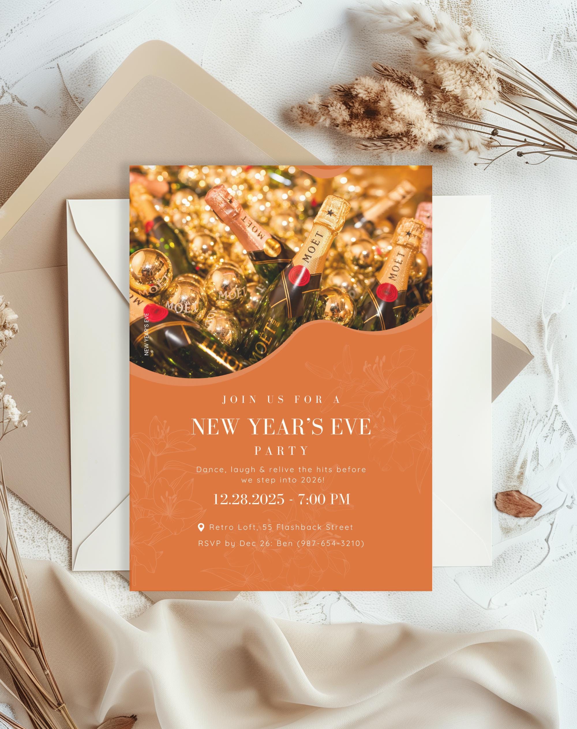 New Year’s Eve Orange Champagne Invitation