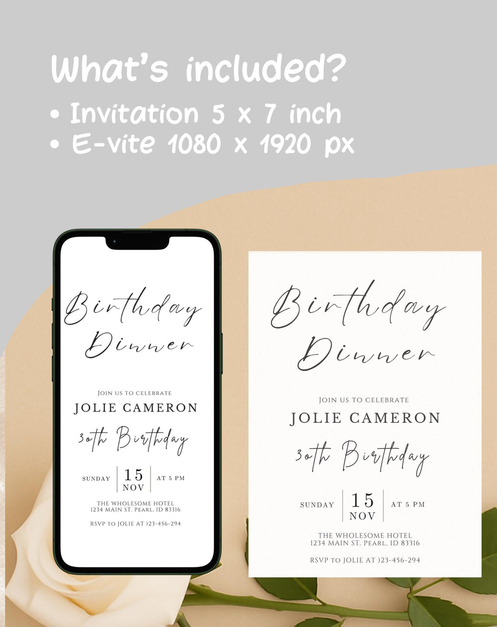 Minimalist Black and White Birthday Dinner Invitation