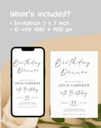 Minimalist Black and White Birthday Dinner Invitation