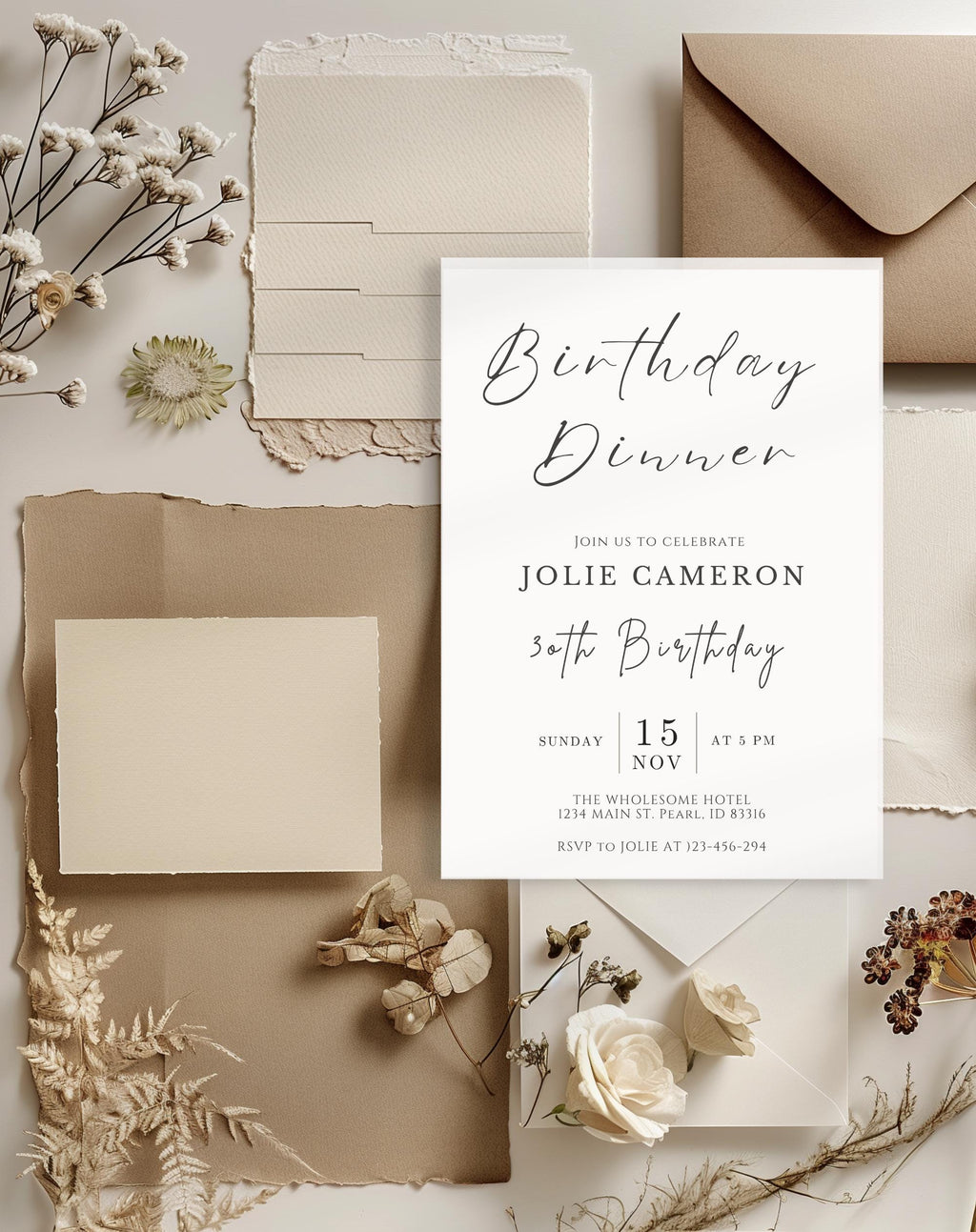 Minimalist Black and White Birthday Dinner Invitation
