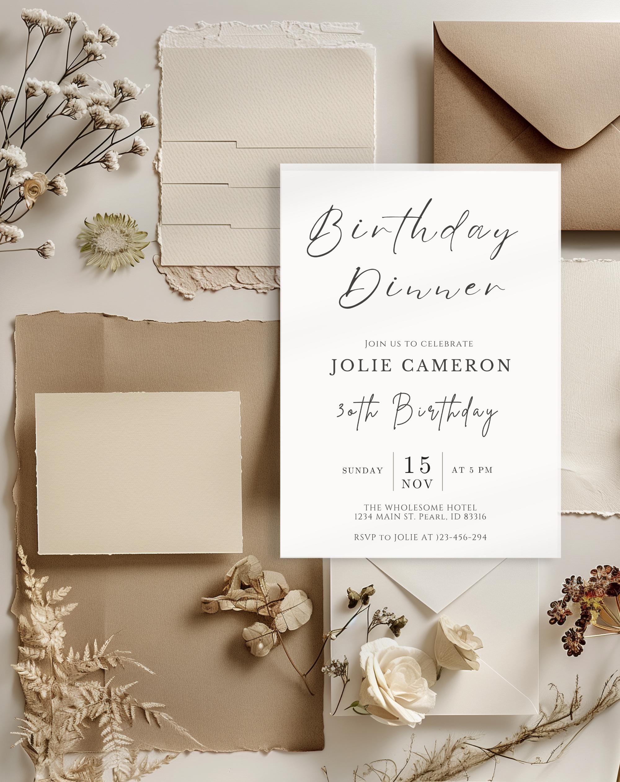 Minimalist Black and White Birthday Dinner Invitation
