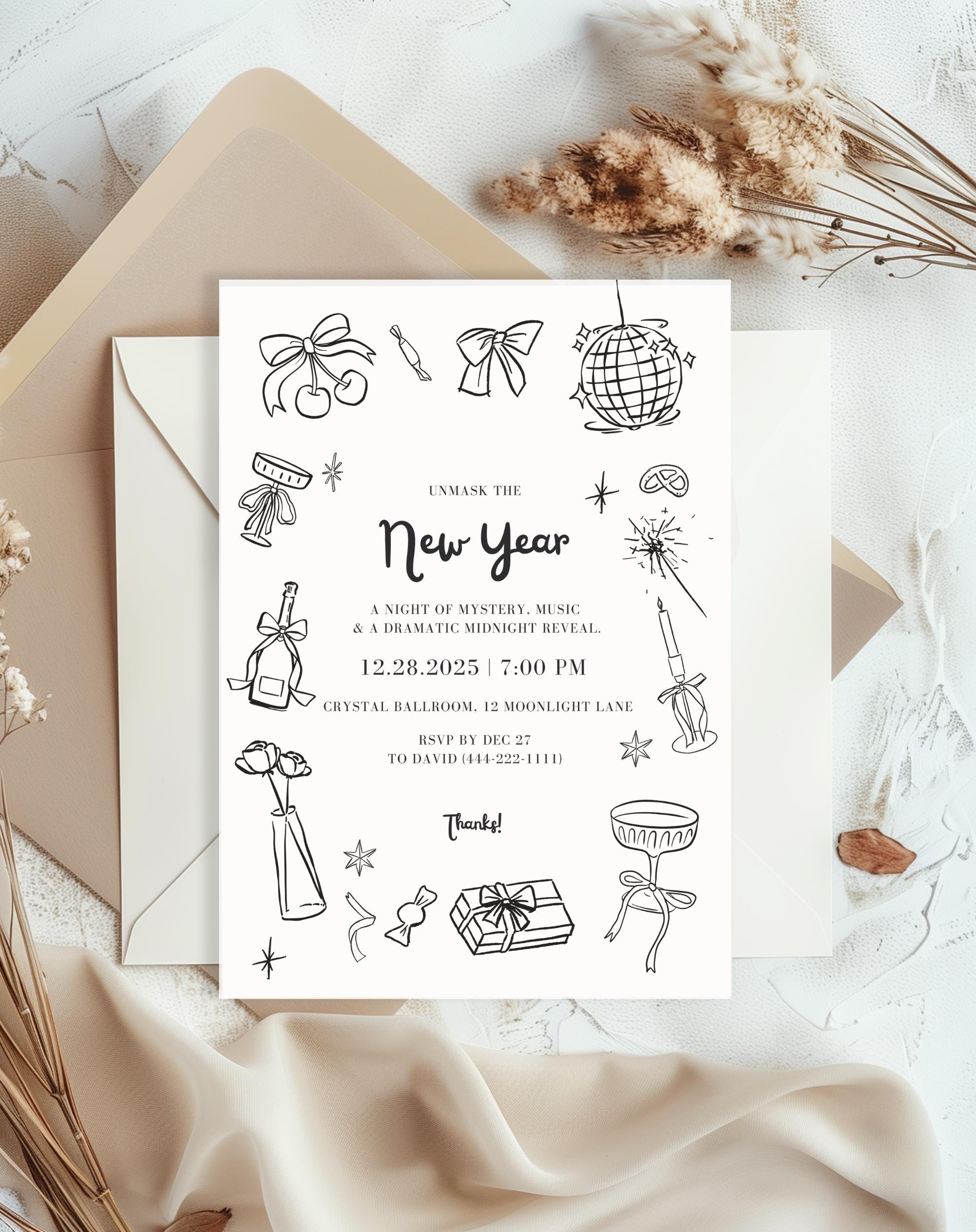 Black & White New Year’s Eve Invitation