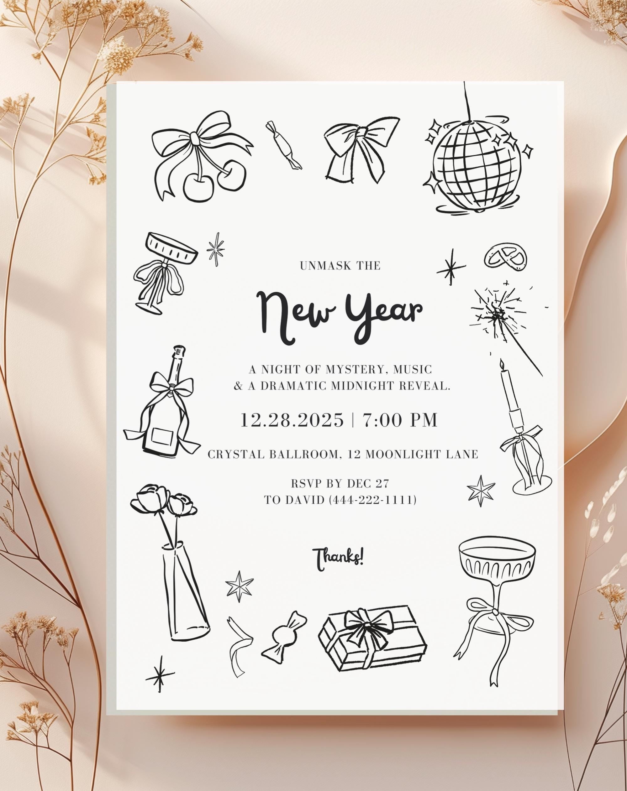 Black & White New Year’s Eve Invitation