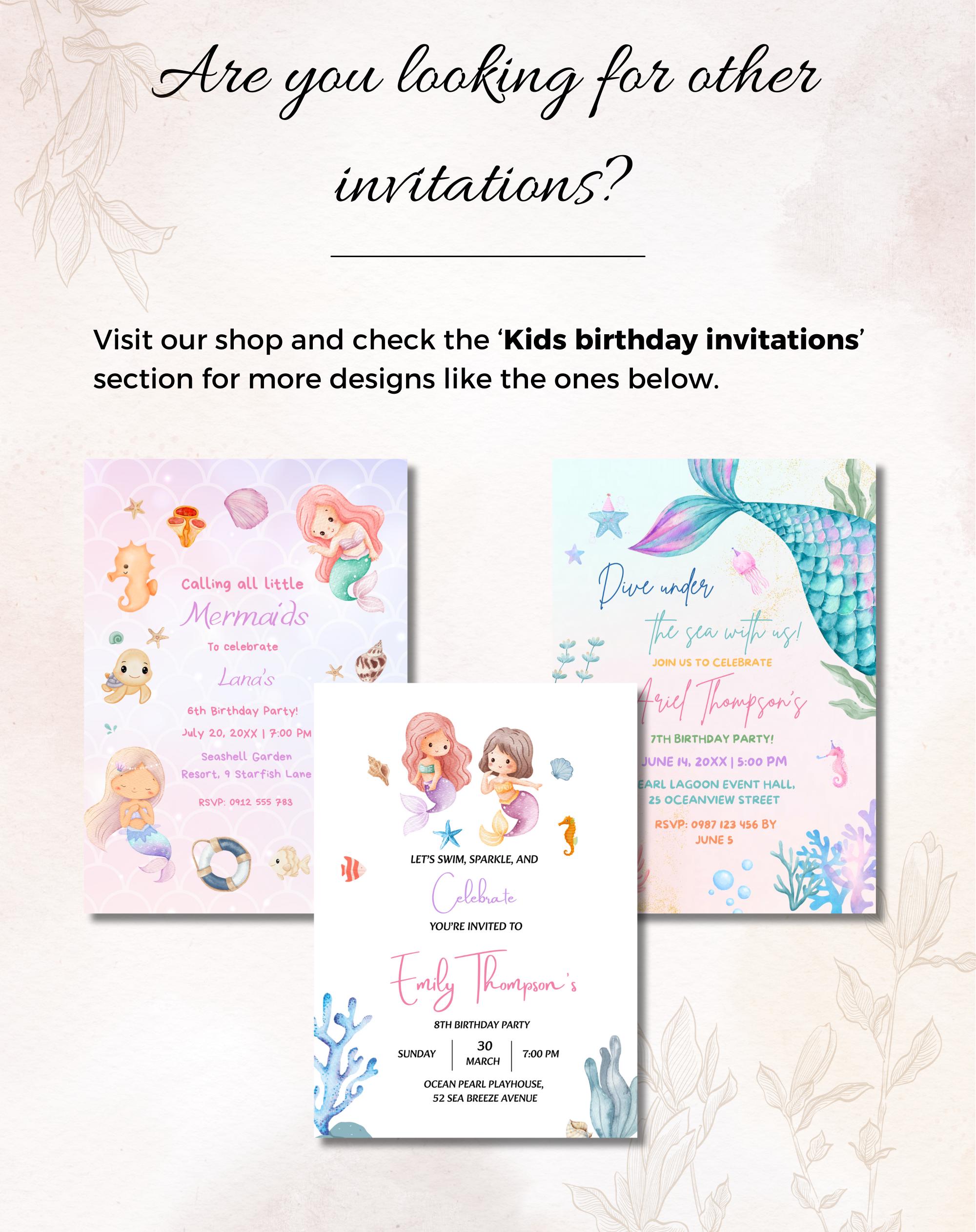 Pastel Mermaid Tail Birthday Invitation