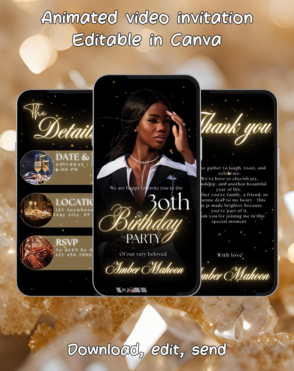 30th Gold/Black Neon Birthday Invitation (E-vite)