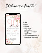 90th Birthday Invitation Pink Floral Elegant Invitation