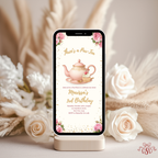 3rd Pink Floral Tea Party Birthday Invitation - styled invitation mockup