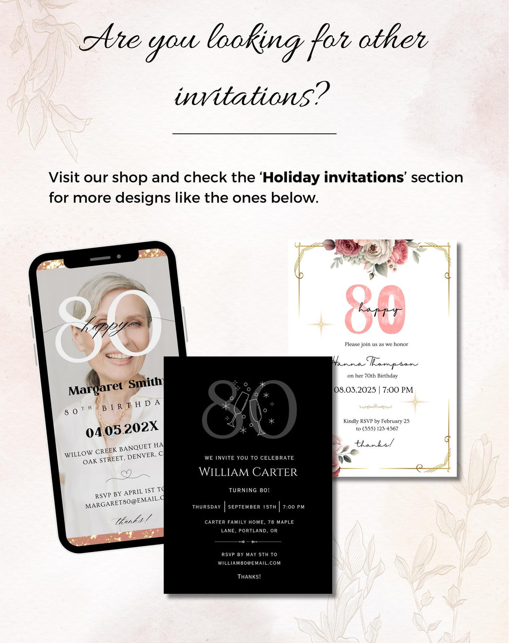 80th Birthday Invitation Pink Floral Elegant Invitation