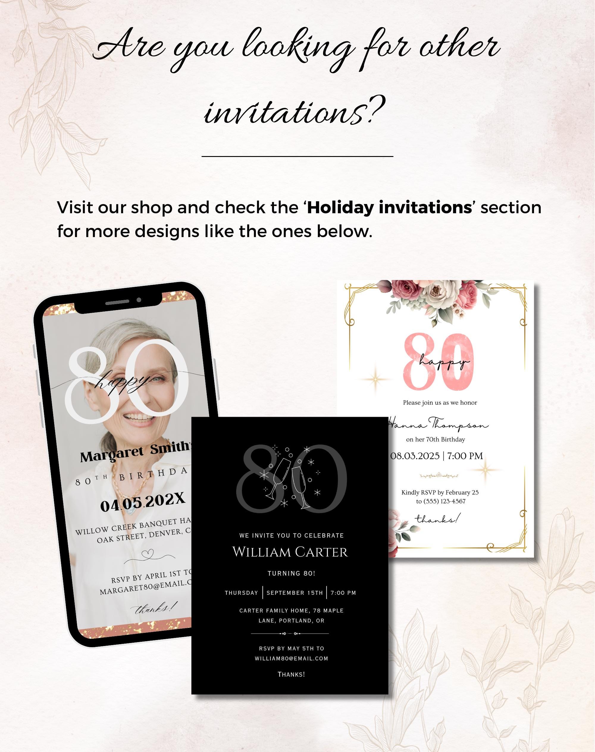 80th Birthday Invitation Pink Floral Elegant Invitation