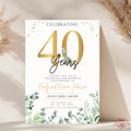 40th Anniversary Invitation Gold Eucalyptus Green
