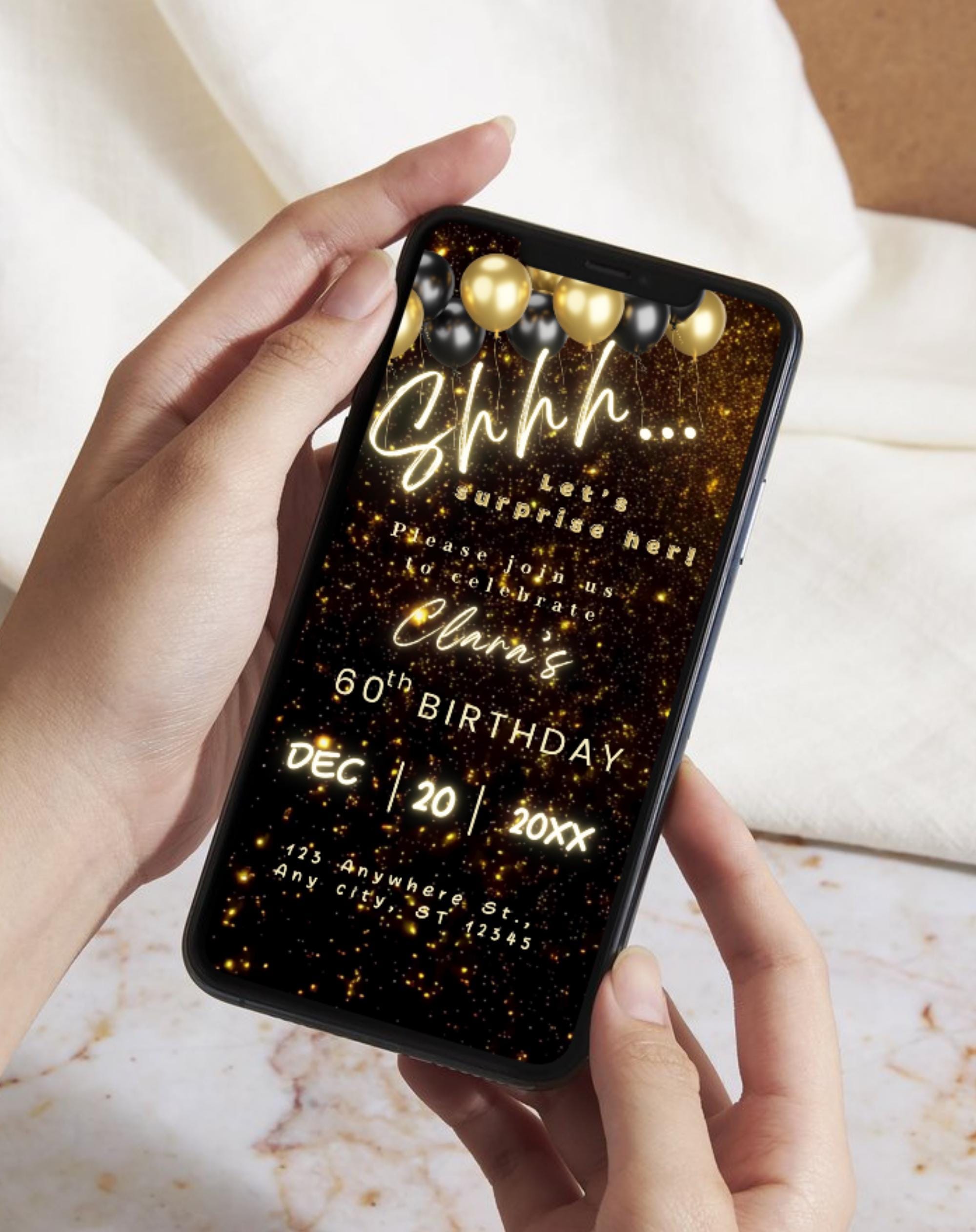60th Black/Gold Surprise Birthday Invitation
