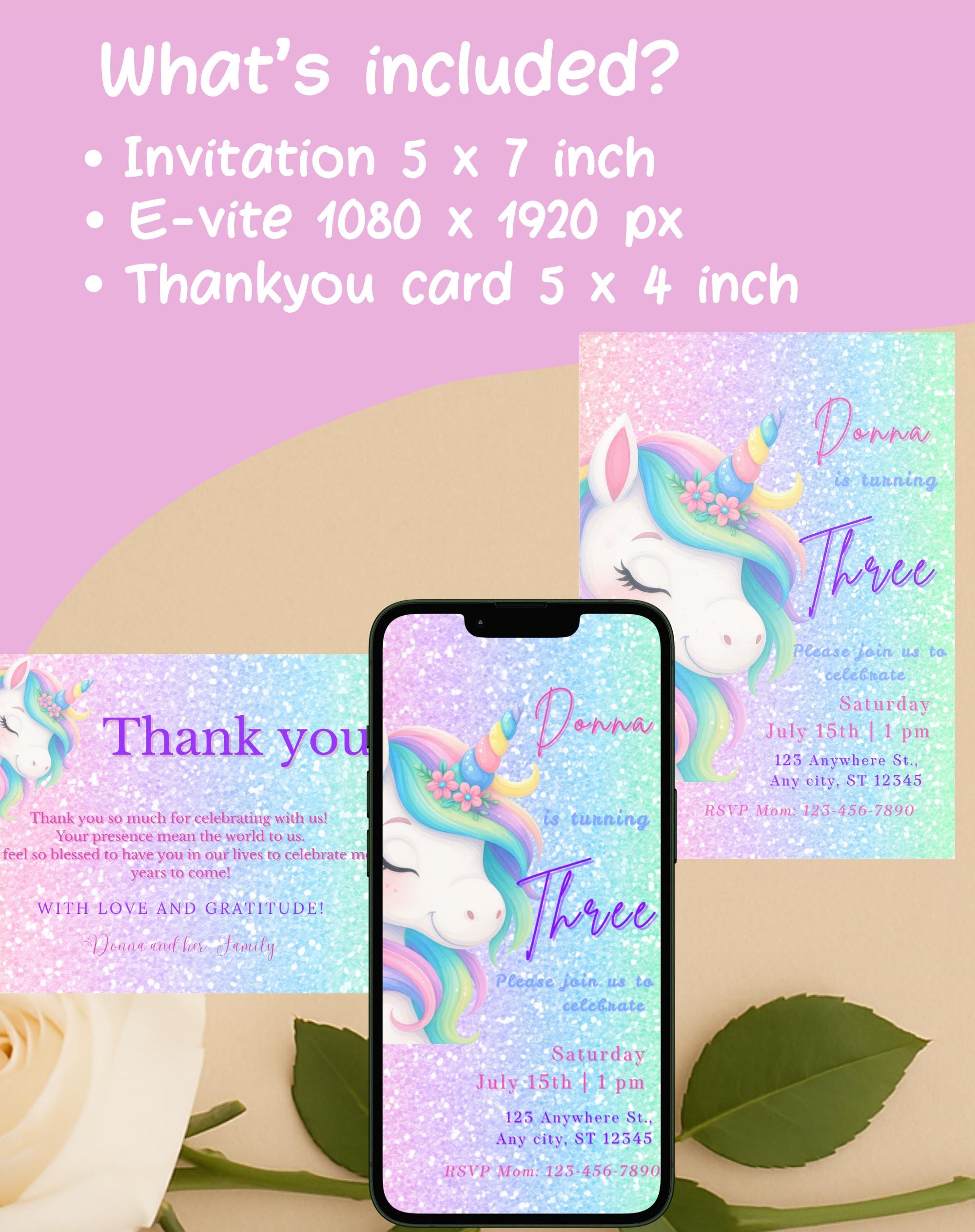 Unicorn Pastel Sparkle Birthday Invitation