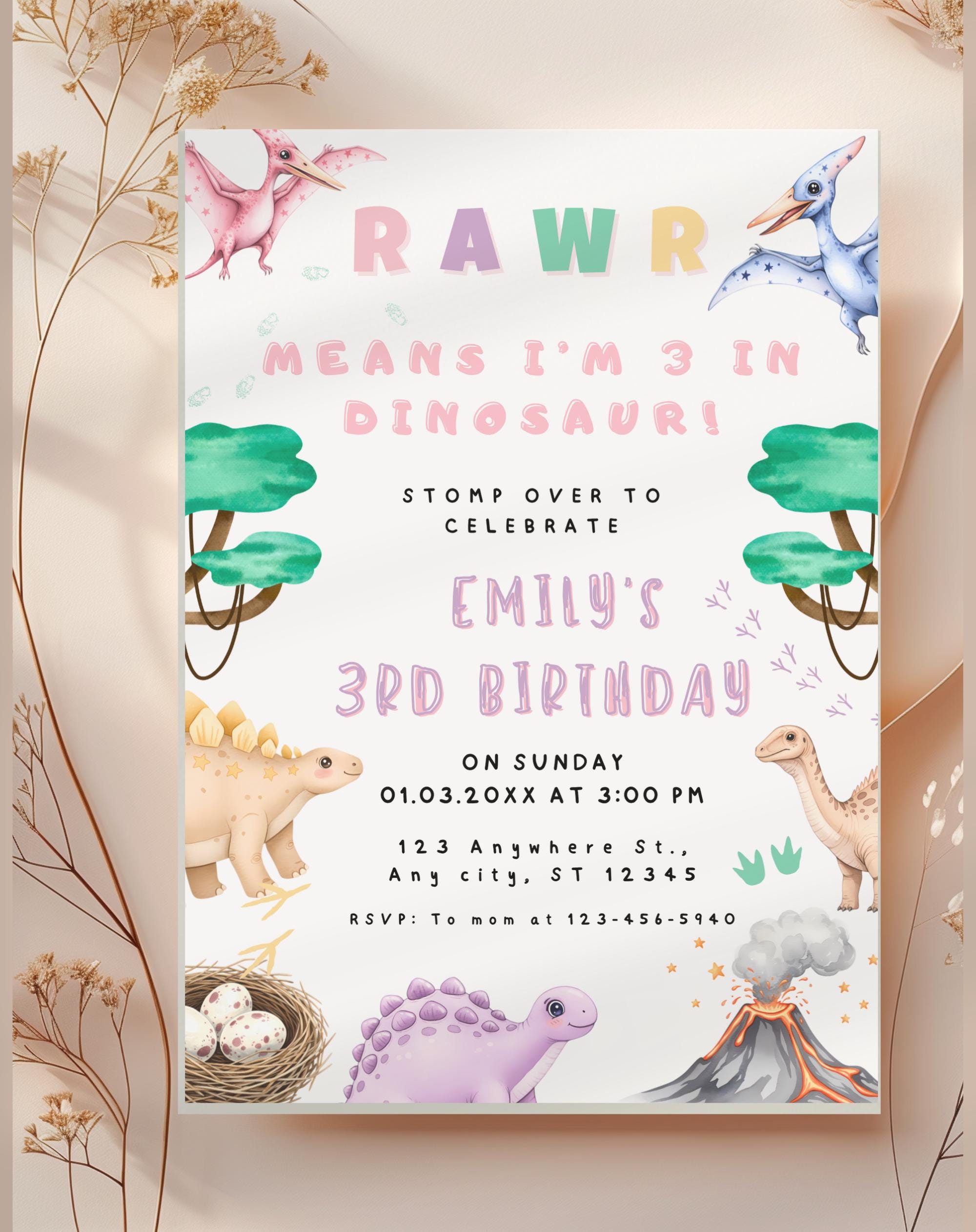 Dinosaur Pastel Birthday Invitation