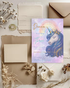 Pastel Rainbow Unicorn Birthday Invitation