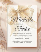 Gold Sheer Bow Birthday Party Invitation