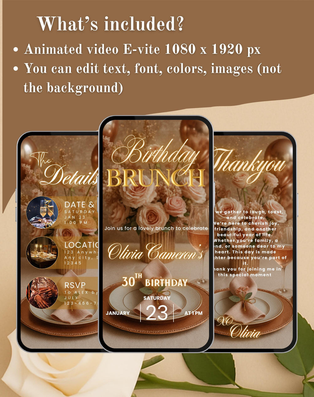 Rose Gold Birthday Brunch Invitation (E-vite)