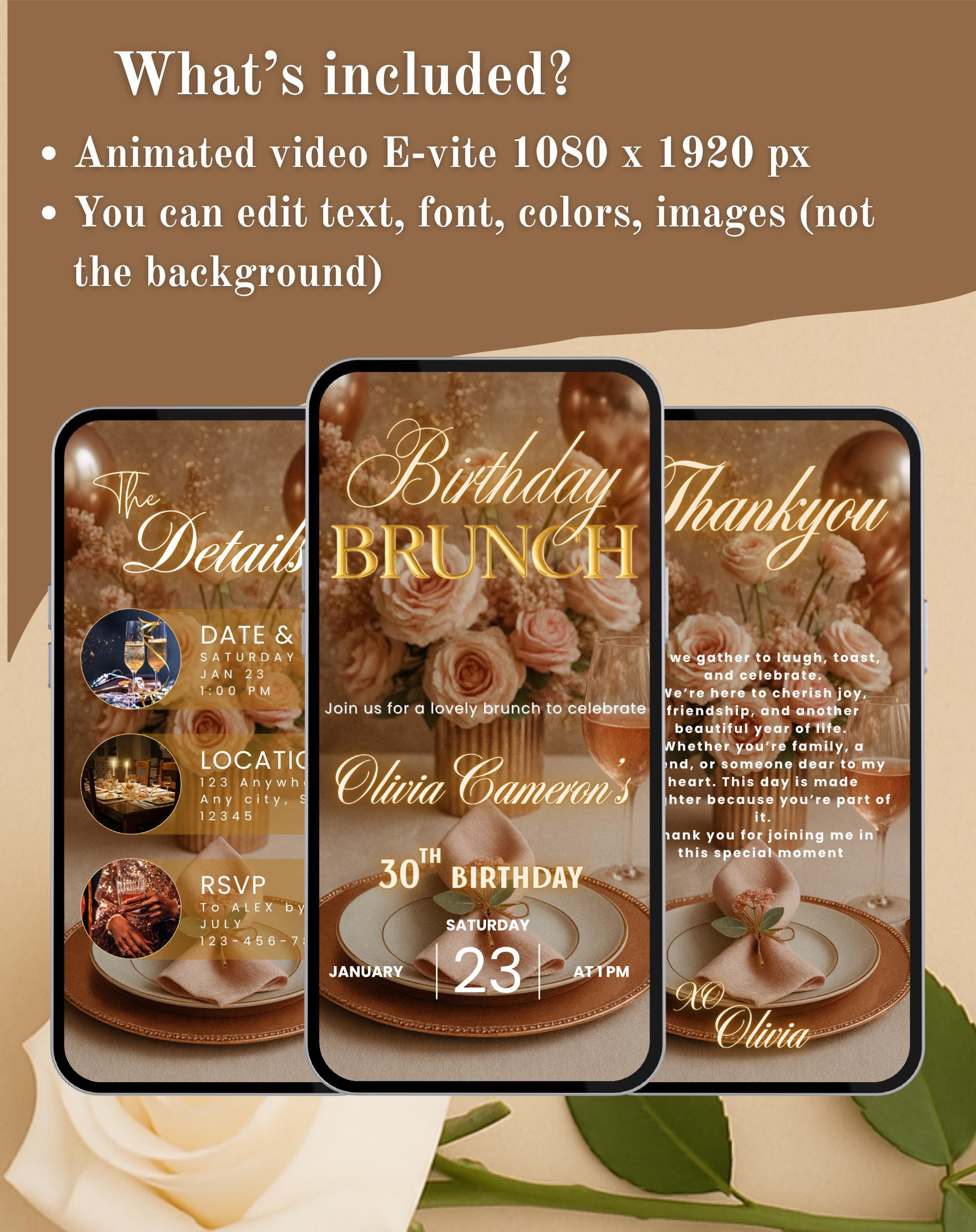 Rose Gold Birthday Brunch Invitation (E-vite)