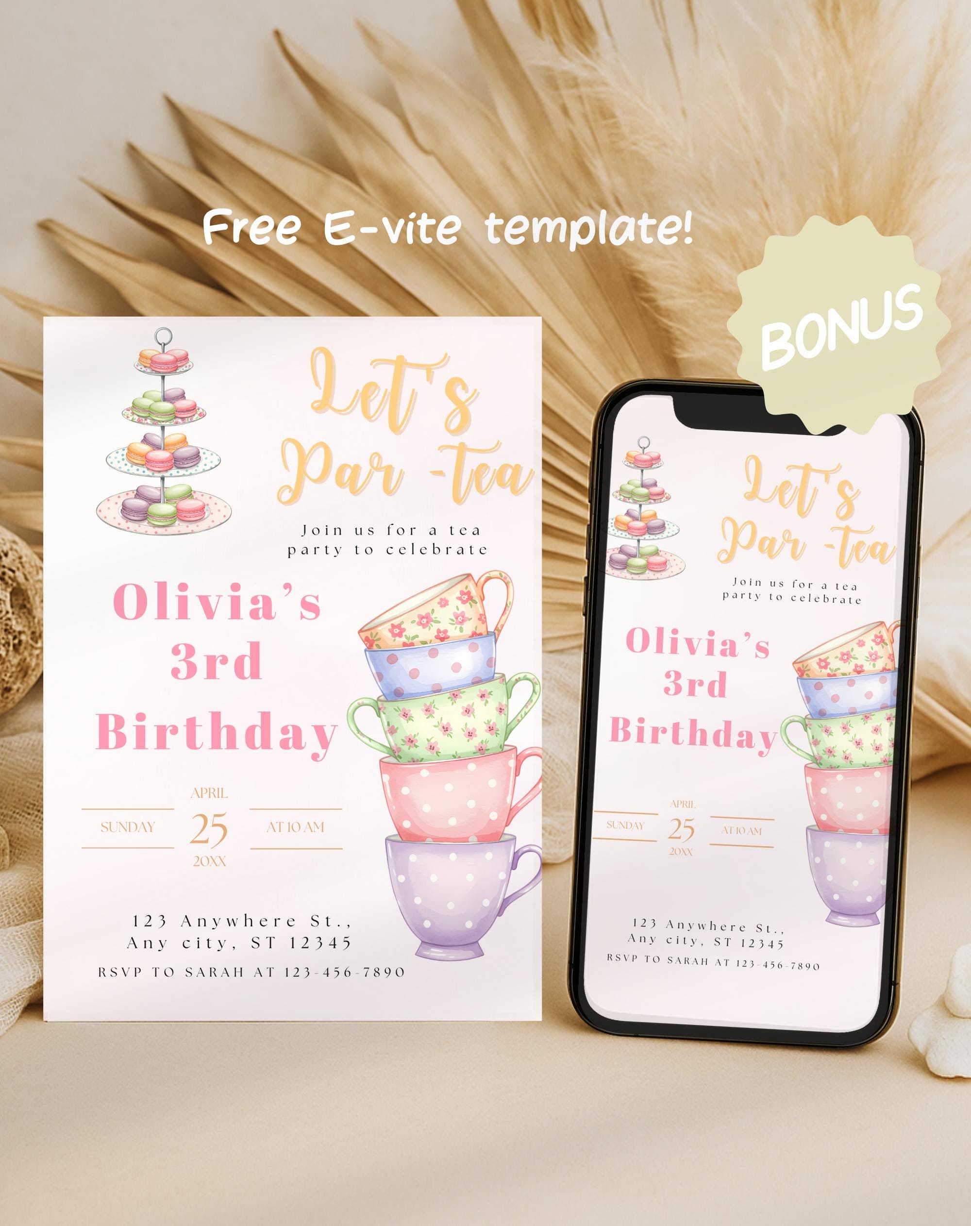 Tea Cups Tea Party Birthday Invitation