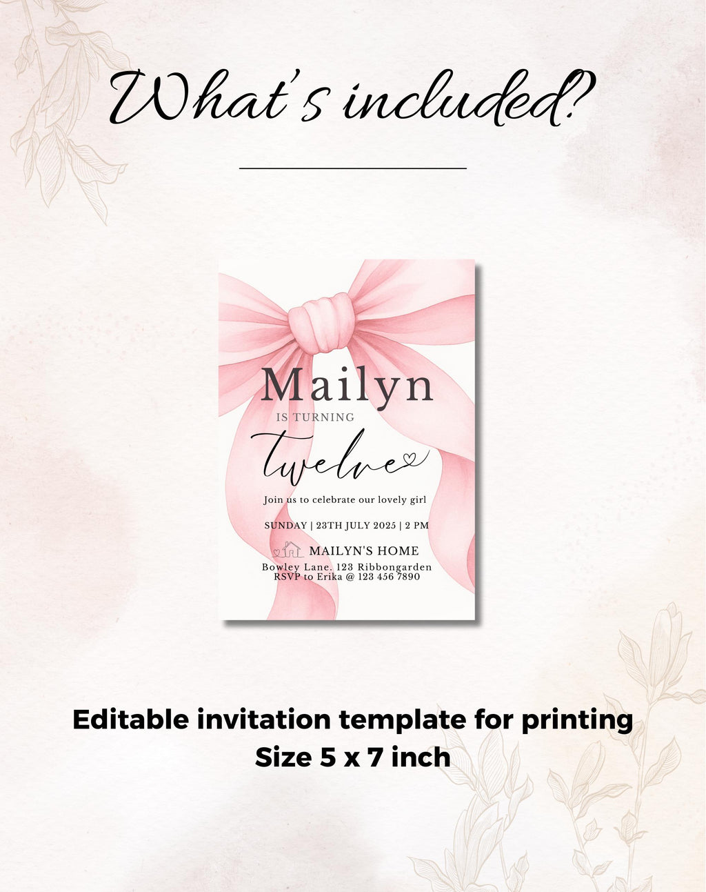 Pink Bow with Ribbon Birthday Party Invitation
