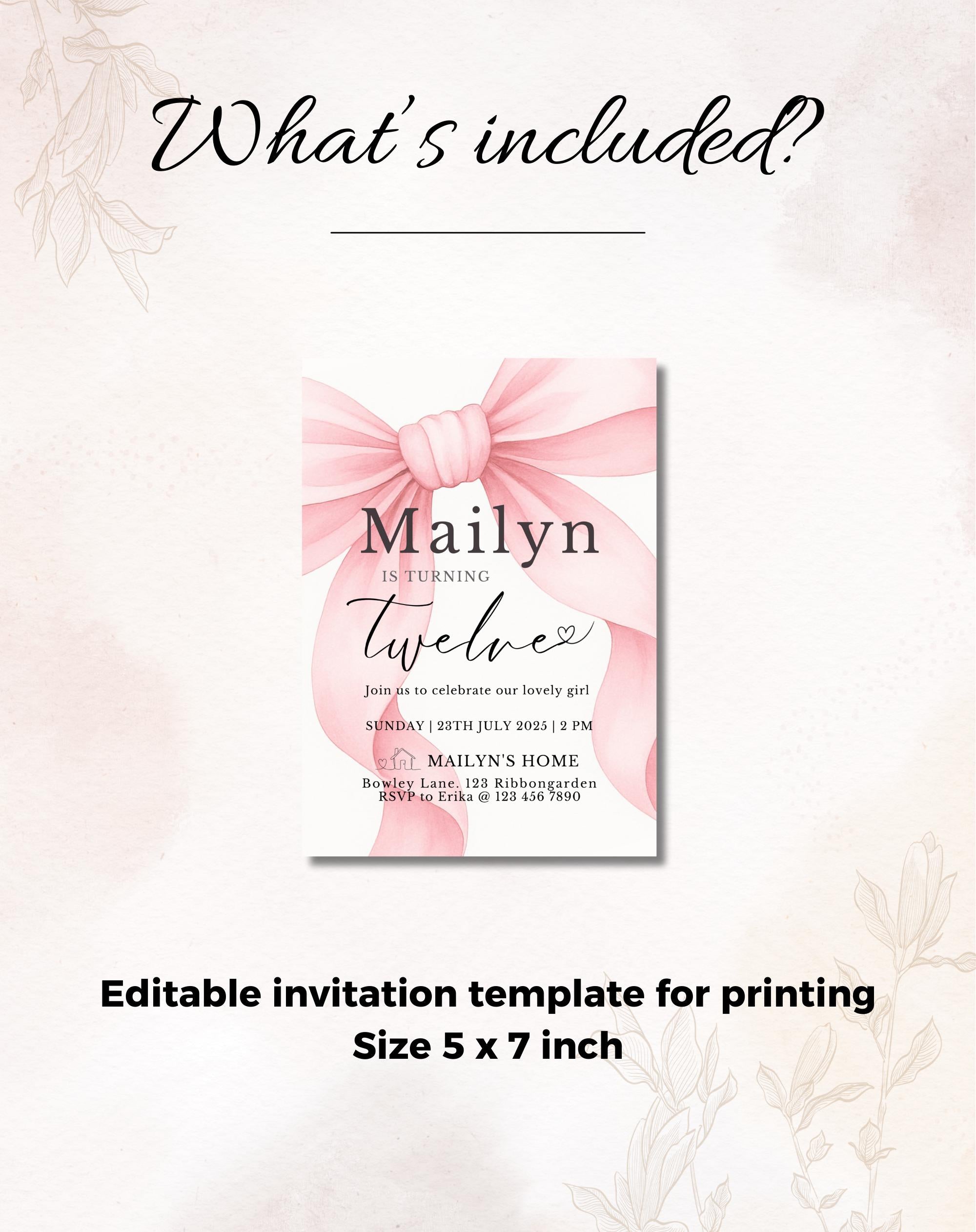 Pink Bow with Ribbon Birthday Party Invitation