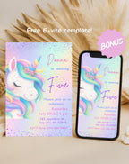 Unicorn Pastel Rainbow Birthday Invitation