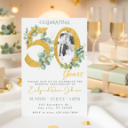 50th Anniversary Invitation Gold Green Photo Design - printable invite design detail
