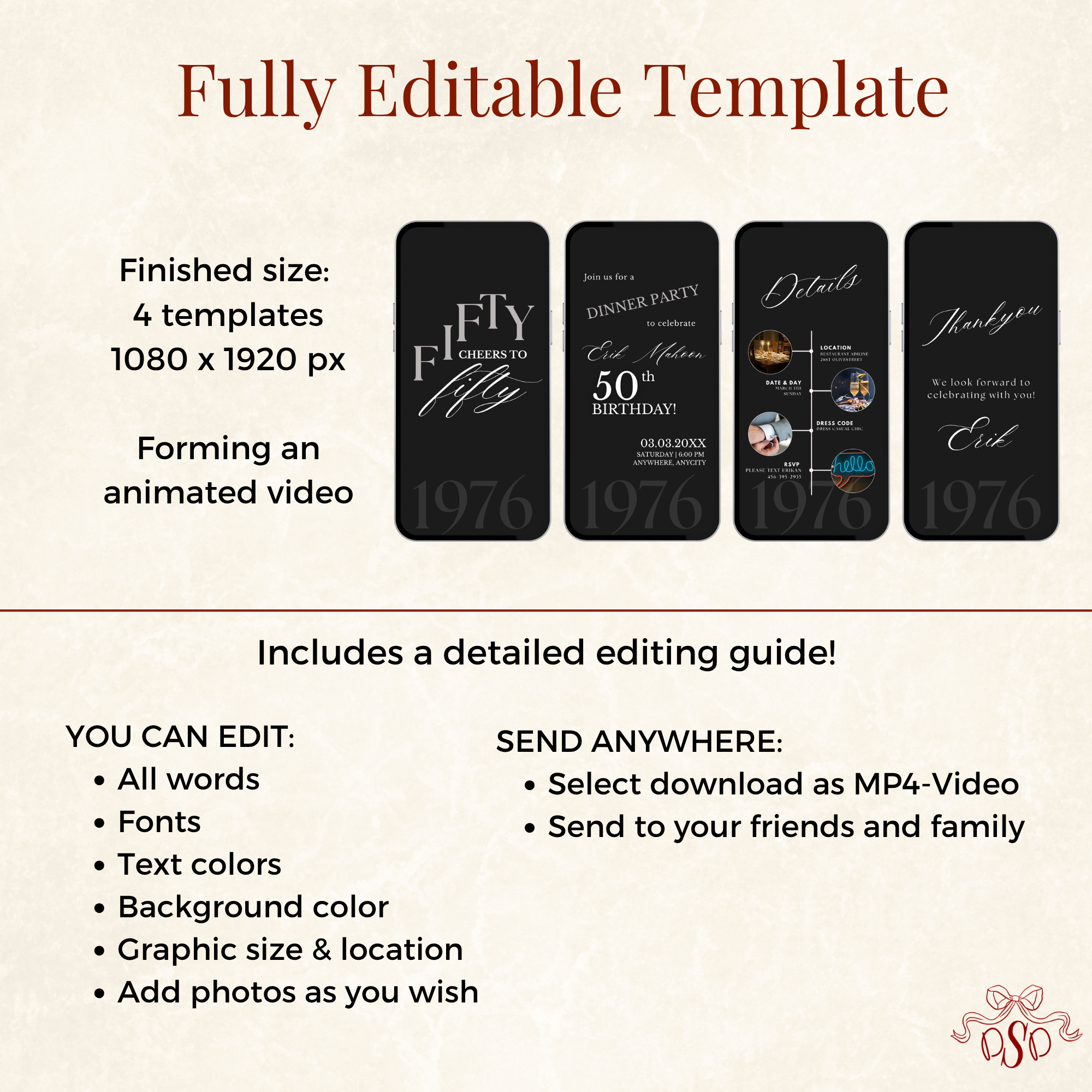 50th Birthday Dinner Invitation Animated Video - printable design detail