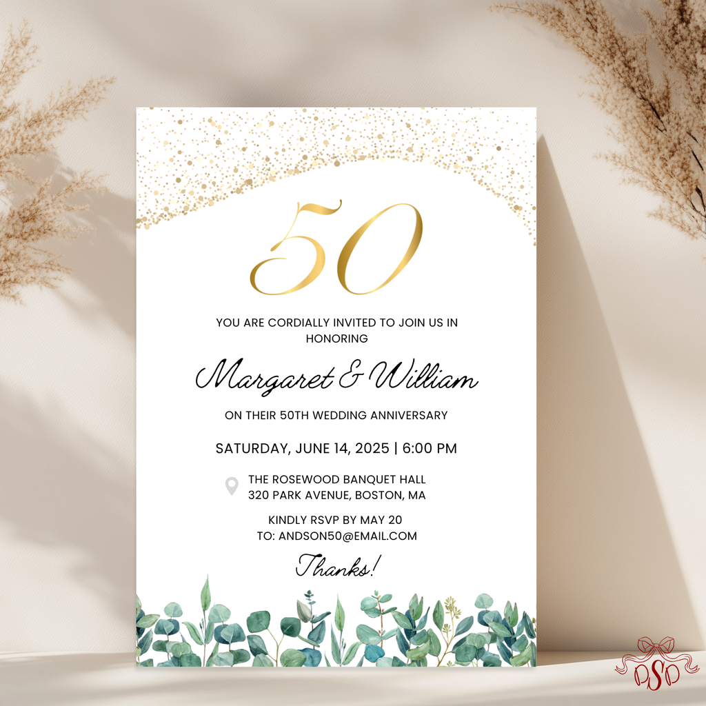 50th Wedding Anniversary Glitter Invitation - main design preview
