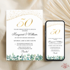 50th Wedding Anniversary Glitter Invitation - editable Canva template gallery image