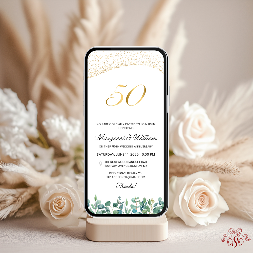 50th Wedding Anniversary Glitter Invitation - printable invite design detail