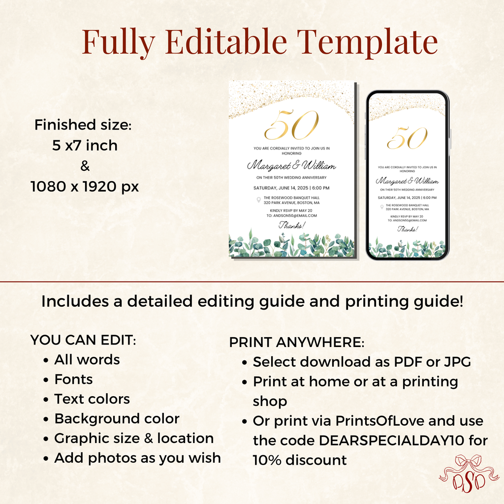 50th Wedding Anniversary Glitter Invitation - styled invitation mockup