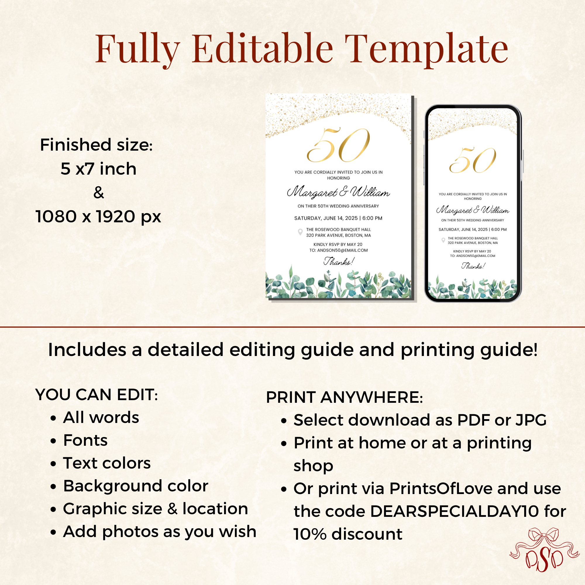 50th Wedding Anniversary Glitter Invitation - styled invitation mockup