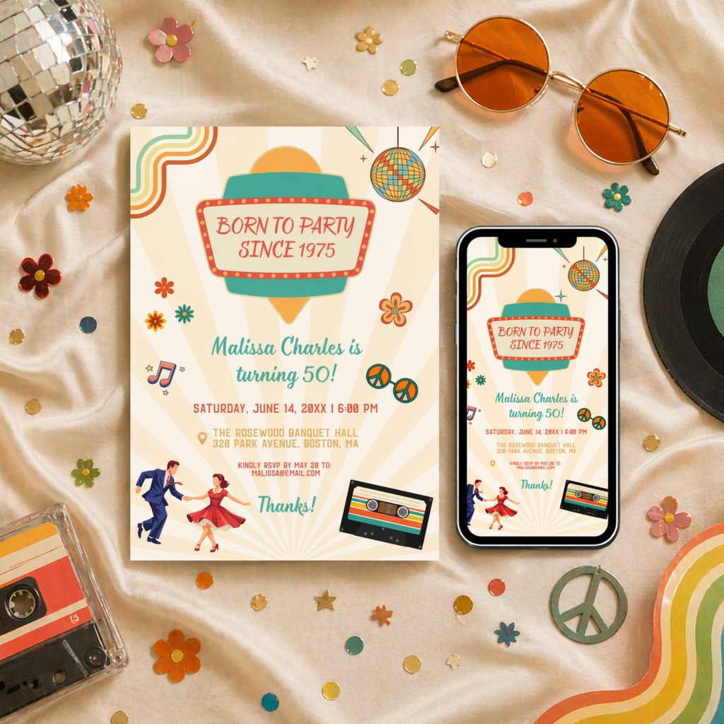50th Birthday Retro Disco Invitation
