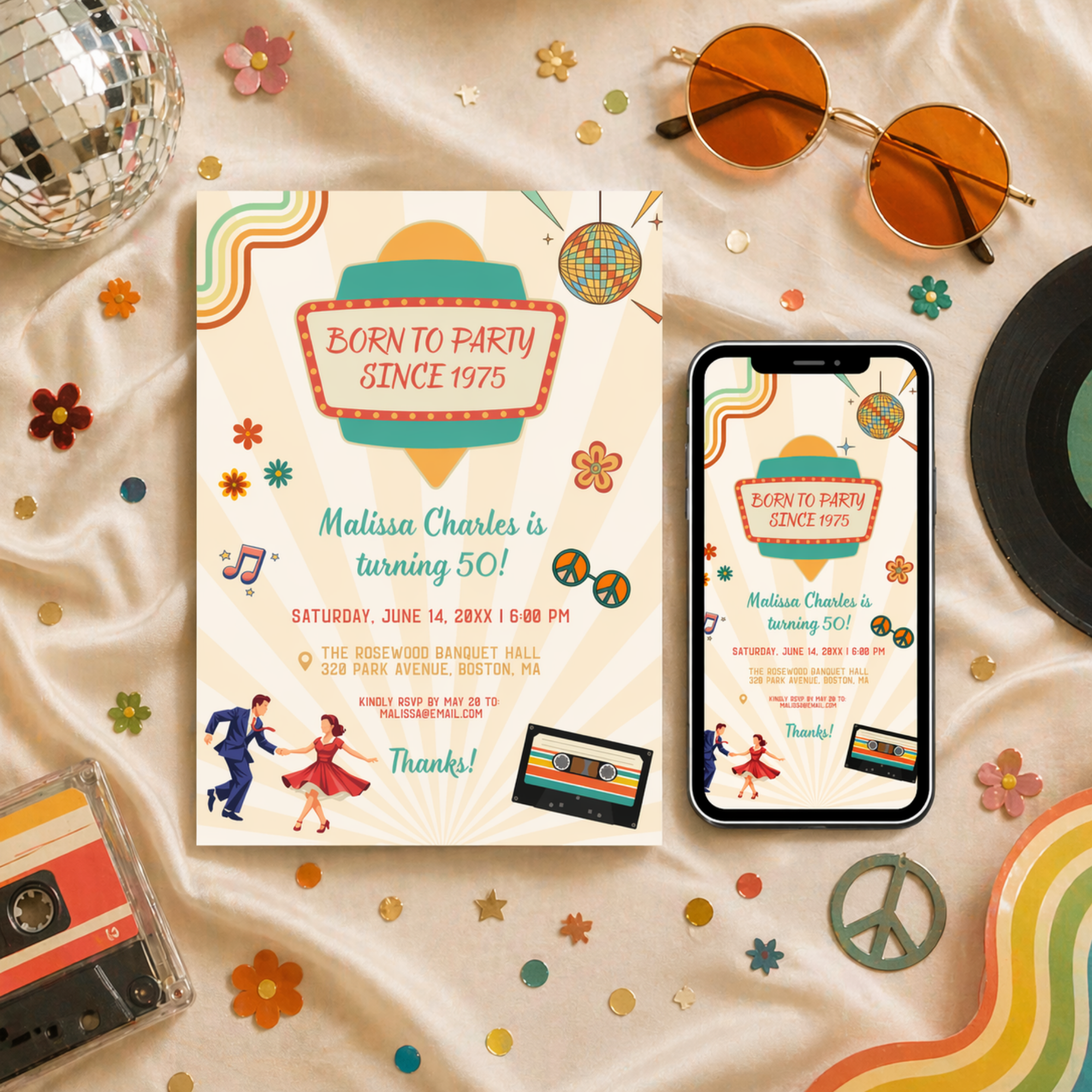 50th Birthday Retro Disco Invitation