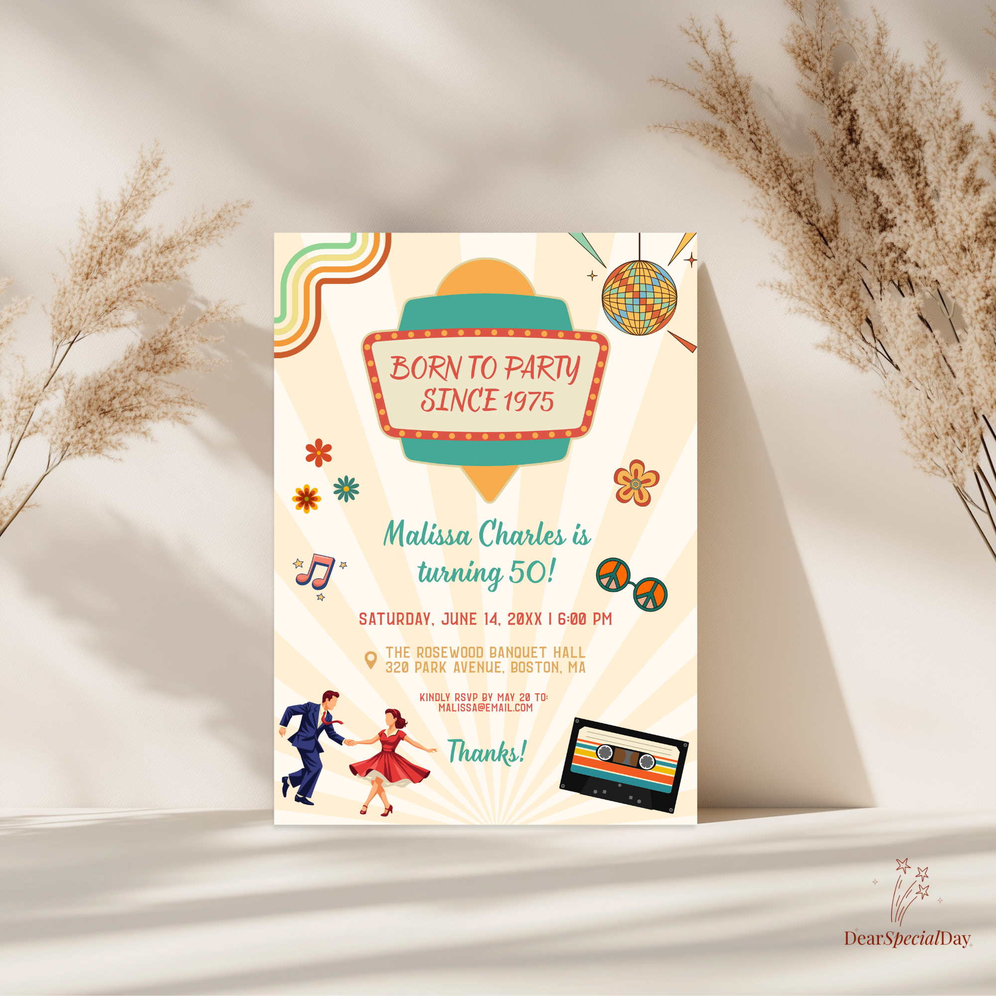 50th Birthday Retro Disco Invitation